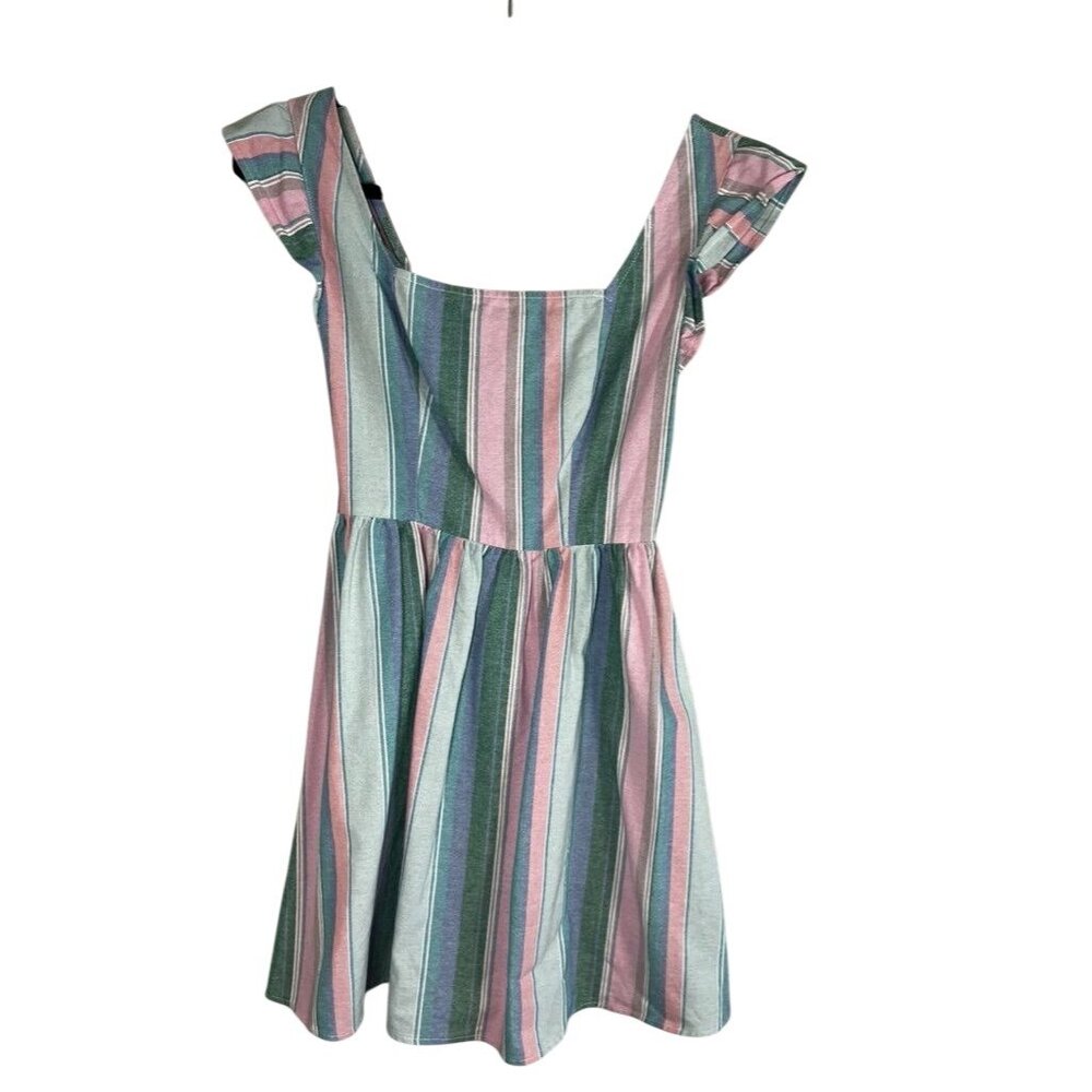Colorful Striped Ruffle Mini Dress Pink XS Rainbow Summer Festival Concert Artsy